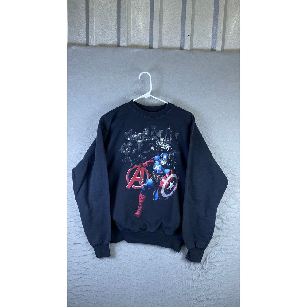 Hanes Sweatshirt Mens Small Black Good Marvel Avengers Captain America Graphic